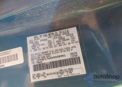 1997 Ford F-150 Lariat/Standard/Xl/Xlt z USA, uszkodzony, nr VIN 1FTDF1763VKD58981